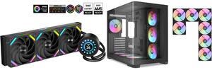 SAMA Q70 Black CPU Liquid Cooler, 360MM Liquid Water AIO CPU Cooler with 2.8" LCD Display, Magnetic Detachable, XT120 Modular Fans LCP Blade, Bonus Stands, 115X, 2011, 1200, 1700, AM4, AM5 AIO Cooler SAMA V60 PC Case, Mid-Tower Computer Cas
