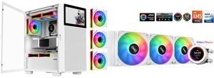 SAMA V-play ATX Mid Tower High-end Gaming Computer PC Case With 8-inch LCD Display, Tempered Glass Side Panels, Supports Multiple Cooling Configurations White SAMA SM360 Gaming Water Liquid Cooler White 360mm AIO PC CPU Cooler with LCD Disp