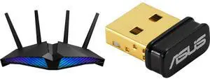 ASUS RT-AX82U AX5400 Dual-Band WiFi 6 Gaming Router, Game Acceleration, Mesh WiFi Support, Lifetime Free Internet Security, Dedicated Gaming Port, Mobile Game Boost, MU-MIMO, Aura RGB ASUS USB-BT500 USB 2.0 Bluetooth 5.0 USB Adapter with Ul
