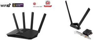 ASUS RT-BE58U WiFi 7 AiMesh Extendable Router, 4K-QAM, MLO, AI Detection 2.5G WAN/LAN port , Four 1G ports, Commercial-Grade Network Security, Parental Control, IoT network, Kid’s network, VPN network ASUS PCE-BE92BT WiFi 7 PCI-E Adapter