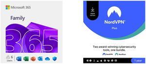 Microsoft 365 Family | 12-Month Subscription, up to 6 people | Premium Office Apps - now with Copilot | 1TB OneDrive cloud storage | PC/Mac Download NordVPN Plus Bundle [NordVPN+NordPass] 10 Devices / 1-Year Download