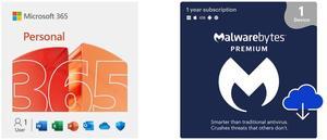 Microsoft 365 Personal | 12-Month Subscription, 1 person | Premium Office apps - now with Copilot | 1TB OneDrive cloud storage | PC/Mac Download Malwarebytes Premium - 1 -Device / 1 Year - Download