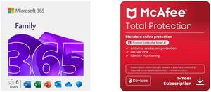 Microsoft 365 Family | 12-Month Subscription, up to 6 people | Premium Office Apps - now with Copilot | 1TB OneDrive cloud storage | PC/Mac Download McAfee Total Protection  (Windows, macOS, Android, iOS, ChromeOS) 2025 | 3 Device | Include