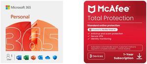 Microsoft 365 Personal | 12-Month Subscription, 1 person | Premium Office apps - now with Copilot | 1TB OneDrive cloud storage | PC/Mac Download McAfee Total Protection  (Windows, macOS, Android, iOS, ChromeOS) 2025 | 3 Device | Includes An