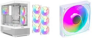 SAMA V40 White ATX Mid Tower PC Case, 6 Pre-Installed 120mm ARGB PWM Fans, Dual Tempered Glass Panels, Vertical Airflow Design, Gaming Computer Case for ATX/Micro-ATX/ITX Motherboard SAMA YH1205I 120mm High Efficiency Quiet  Case Fan with R