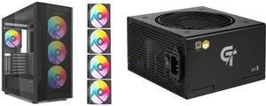 SAMA S40 Black ATX Mid Tower Case - High Airflow, 4x 120mm ARGB PWM Fans, Tempered Glass, Mesh Front, Type-C, Supports ATX/M-ATX/ITX & 4090 GPUs - Computer Case SAMA GT650BK Black 80 PLUS Gold Fully Modular ATX Power Supply - ATX 3.1 & PCIe