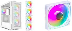 SAMA S40 White ATX Mid Tower Case - High Airflow, 4x 120mm ARGB PWM Fans, Tempered Glass, Mesh Front, Type-C, Supports ATX/M-ATX/ITX & 4090 GPUs - Computer Case SAMA YH1205I 120mm High Efficiency Quiet  Case Fan with RGB Lighting Effect, 60