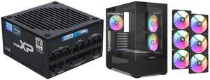 SAMA XP 850w ATX Power Supply PSU For Gaming Computer PC Power Supply Unit - 80 Plus Platinum  Gold - ATX 3.0 & PCIe 5.0 Compliant - Fully Modular - Low Noise FDB ECO Silent Fan  Japanese Capacitors SAMA V40 Black ATX Mid Tower PC Case, 6 P