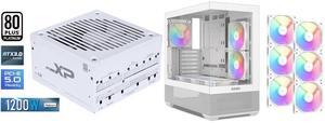 SAMA XP 1200w ATX Power Supply PSU For Gaming Computer PC Power Supply Unit 1200 Watt White - 80 Plus Platinum - ATX 3.0 & PCIe 5.0 Compliant - Fully Modular - Low Noise Intelligent ECO Silent Fan SAMA V40 White ATX Mid Tower PC Case, 6 Pre