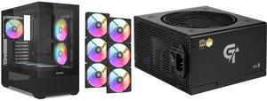 SAMA V40 Black ATX Mid Tower PC Case, 6 Pre-Installed 120mm ARGB PWM Fans, Dual Tempered Glass Panels, Vertical Airflow Design, USB Type-C Port,  Gaming Computer Case for ATX/Micro-ATX/ITX Motherboard SAMA GT650BK Black 80 PLUS Gold Fully M