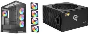SAMA V50 Black Mid Tower PC Case, 4x120mm ARGB PWM Fan Pre-Install for Efficient Cooling, Compatible ATX/MATX/ITX Motherboards and Back-Connect Design Supports 360mm Water Cooling and 40 Series GPU SAMA GT650BK Black 80 PLUS Gold Fully Modu