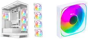 SAMA V50 White Mid Tower PC Case, 4x120mm ARGB PWM Fan Pre-Install for Efficient Cooling, Compatible ATX/MATX/ITX Motherboards and Back-Connect Design Supports 360mm Water Cooling and 40 Series GPU SAMA YH1205I 120mm High Efficiency Quiet R