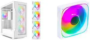 SAMA S40 White ATX Mid Tower Case - High Airflow, 4x 120mm ARGB PWM Fans, Tempered Glass, Mesh Front, Type-C, Supports ATX/M-ATX/ITX & 4090 GPUs - Computer Case SAMA YH1205I 120mm High Efficiency Quiet Reverse Case Fan with RGB Lighting Eff