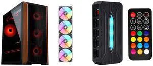 SAMA Z60 Black Genuine Walnut Wood PC Case, ATX Mid Tower, Pre-Installed 4x 140mm ARGB PWM Fans, Supports 360mm Radiator on Top, Type-C Port, Supports E-ATX/ATX/M-ATX/ITX, Full Tower Computer Case SAMA 20-Port Case Fan Hub with Remote, SATA