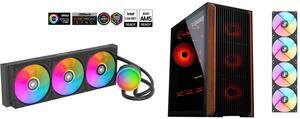 SAMA L60 CPU Liquid Cooler, AIO Cooler 360mm 4pin PWM Quiet Fans - FDB Bearings ARGB Water Cooling, Black CPU Cooler Compatible LGA 1366/115X/2011/1200/1700 and AM4 AM5 SAMA Z60 Black Genuine Walnut Wood PC Case, ATX Mid Tower, Pre-Installe