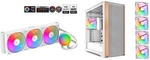 SAMA L60 CPU Liquid Cooler,  AIO Cooler 360mm 4pin PWM Quiet Fans - FDB Bearings ARGB Water Cooling, White CPU Cooler Compatible LGA 1366/115X/2011/1200/1700 and AM4 AM5 SAMA Z60 White Genuine Walnut Wood PC Case, ATX Mid Tower, Pre-Install