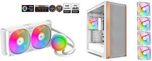 SAMA L40 CPU Liquid Cooler, 240mm AIO Cooler 4pin PWM Quiet Fans - FDB Bearings ARGB Water Cooling, White CPU Cooler Compatible LGA 1366/115X/2011/1200/1700 and AM4 AM5 SAMA Z60 White Genuine Walnut Wood PC Case, ATX Mid Tower, Pre-Installe