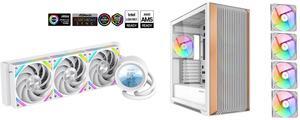 SAMA Q60 White CPU Liquid Cooler, 360MM Liquid Water Cooling with 2.8" LCD Display & XT120 Modular Fans LCP Blade for Enhanced Cooling and Noise Reduction, Compatible 115X, 2011, 1200, 1700, AM4, AM5 SAMA Z60 White Genuine Walnut Wood PC Ca