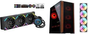 SAMA Q70 Black CPU Liquid Cooler, 360MM Liquid Water AIO CPU Cooler with 2.8" LCD Display, Magnetic Detachable, XT120 Modular Fans LCP Blade, Bonus Stands, 115X, 2011, 1200, 1700, AM4, AM5 AIO Cooler SAMA Z60 Black Genuine Walnut Wood PC Ca