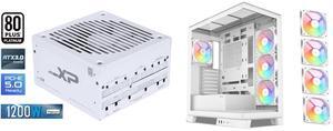 SAMA XP 1200w ATX Power Supply PSU For Gaming Computer PC Power Supply Unit 1200 Watt White - 80 Plus Platinum - ATX 3.0 & PCIe 5.0 Compliant - Fully Modular - Low Noise Intelligent ECO Silent Fan SAMA V50 White Mid Tower PC Case, 4x120mm A