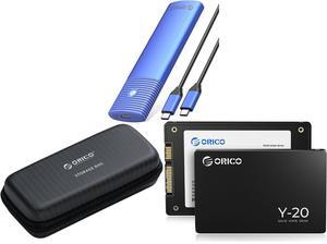 ORICO M.2 NVMe and SATA SSD Enclosure USB 3.2 Gen 2 Protocols 10Gbps NVMe, 5Gbps SATA PCIe M-Key (B+M Key) Built-in Metal Heat Sink - Blue ORICO M.2 Hard Drive Case Portable HDD Storage Protection Bag for External M.2 SSD /USB Cable /U Disk