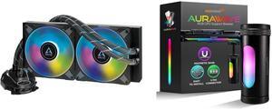 ARCTIC Liquid Freezer II 280 A-RGB - Multi-Compatible All-in-one A-RGB CPU AIO Water Cooler, Black ACFRE00106A AAAwave AURAWAVE GPU Support Bracket, Anti-Sag Video Card Holder, Adjustable Height GPU Bracket with Magnet Base, 5V 3PIN ARGB Gr