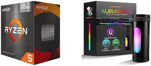 AMD Ryzen 5 5600G - Ryzen 5 5000 G-Series Cezanne (Zen 3) 6-Core 3.9 GHz Socket AM4 65W AMD Radeon Graphics Desktop CPU Processor - 100-100000252BOX AAAwave AURAWAVE GPU Support Bracket, Anti-Sag Video Card Holder, Adjustable Height GPU Bra