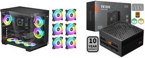 PCCOOLER CPS C3 T500 ARGB BK PC Case, Dual-Chamber Mid-Tower ATX Case, Desktop Computer Case w/ 6 ARGB Fans Pre-installed w/ Fan Hub, Column-Free Design, Tempered Glass, USB 3.1 Gen 2 Type-C, Black PCCOOLER CPS YN1000 Fully Modular Power Su