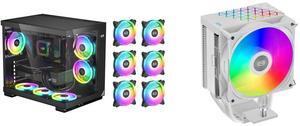PCCOOLER CPS C3 T500 ARGB BK PC Case, Dual-Chamber Mid-Tower ATX Case, Desktop Computer Case w/ 6 ARGB Fans Pre-installed w/ Fan Hub, Column-Free Design, Tempered Glass, USB 3.1 Gen 2 Type-C, Black PCCOOLER CPS R400 ARGB WH CPU Air Cooler,