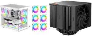 PCCOOLER CPS C3 T500 ARGB WH PC Case, Dual-Chamber Mid-Tower ATX Case, Desktop Computer Case w/ 6 ARGB Fans Pre-installed w/ Fan Hub, Column-Free Design, Tempered Glass, USB 3.1 Gen 2 Type-C, White PCCOOLER CPS RZ820 BK Dual Tower CPU Air C