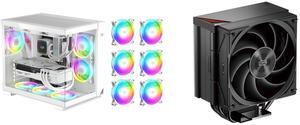 PCCOOLER CPS C3 T500 ARGB WH PC Case, Dual-Chamber Mid-Tower ATX Case, Desktop Computer Case w/ 6 ARGB Fans Pre-installed w/ Fan Hub, Column-Free Design, Tempered Glass, USB 3.1 Gen 2 Type-C, White PCCOOLER CPS RZ500 BK CPU Air Cooler, 5 Di