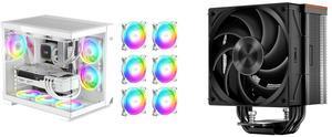PCCOOLER CPS C3 T500 ARGB WH PC Case, Dual-Chamber Mid-Tower ATX Case, Desktop Computer Case w/ 6 ARGB Fans Pre-installed w/ Fan Hub, Column-Free Design, Tempered Glass, USB 3.1 Gen 2 Type-C, White PCCOOLER CPS RZ400 V2 BK CPU Air Cooler, 4
