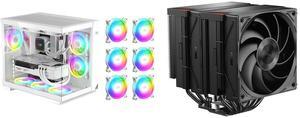 PCCOOLER CPS C3 T500 ARGB WH PC Case, Dual-Chamber Mid-Tower ATX Case, Desktop Computer Case w/ 6 ARGB Fans Pre-installed w/ Fan Hub, Column-Free Design, Tempered Glass, USB 3.1 Gen 2 Type-C, White PCCOOLER CPS RZ620 BK Dual Tower CPU Air C