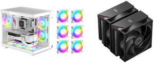 PCCOOLER CPS C3 T500 ARGB WH PC Case, Dual-Chamber Mid-Tower ATX Case, Desktop Computer Case w/ 6 ARGB Fans Pre-installed w/ Fan Hub, Column-Free Design, Tempered Glass, USB 3.1 Gen 2 Type-C, White PCCOOLER CPS RT620 Digital BK Dual Tower C