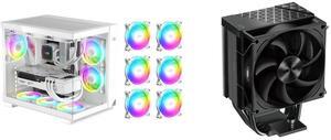 PCCOOLER CPS C3 T500 ARGB WH PC Case, Dual-Chamber Mid-Tower ATX Case, Desktop Computer Case w/ 6 ARGB Fans Pre-installed w/ Fan Hub, Column-Free Design, Tempered Glass, USB 3.1 Gen 2 Type-C, White PCCOOLER CPS R400 CPU Air Cooler, 4 Direct