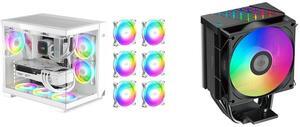 PCCOOLER CPS C3 T500 ARGB WH PC Case, Dual-Chamber Mid-Tower ATX Case, Desktop Computer Case w/ 6 ARGB Fans Pre-installed w/ Fan Hub, Column-Free Design, Tempered Glass, USB 3.1 Gen 2 Type-C, White PCCOOLER CPS R400 ARGB BK CPU Air Cooler,