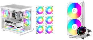 PCCOOLER CPS C3 T500 ARGB WH PC Case, Dual-Chamber Mid-Tower ATX Case, Desktop Computer Case w/ 6 ARGB Fans Pre-installed w/ Fan Hub, Column-Free Design, Tempered Glass, USB 3.1 Gen 2 Type-C, White PCCOOLER CPS DA240 ARGB AIO CPU Liquid Coo