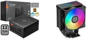 PCCOOLER CPS YS1000 Fully Modular Power Supply, 80 PLUS Gold 1000W PSU, 12V-2x6 Cable, ATX 3.1 & PCIe 5.1 Ready, 105°C Rated Japanese Capacitors, ECO Mode, 135mm FDB Fan, 12 Years Warranty PCCOOLER CPS R400 ARGB BK CPU Air Cooler, 4 Direct