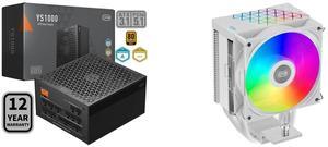 PCCOOLER CPS YS1000 Fully Modular Power Supply, 80 PLUS Gold 1000W PSU, 12V-2x6 Cable, ATX 3.1 & PCIe 5.1 Ready, 105°C Rated Japanese Capacitors, ECO Mode, 135mm FDB Fan, 12 Years Warranty PCCOOLER CPS R400 ARGB WH CPU Air Cooler, 4 Direct