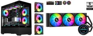 SAMA SV02 ATX Computer Gaming PC Case Mid Tower Black with 3 ARGB Fans Pre-Installed, Tempered Glass Transparent Side Panel,BTF Back Plug Motherboard Design SAMA SM360 PRO AIO 360mm Liquid Cooler 2.8 inch Screen LCD Display CPU Cooler , Gam SAMA SV02 ATX Computer Gaming PC Case Mid Tower Black with 3 ARGB Fans Pre-Installed, Tempered Glass Transparent Side Panel,BTF Back Plug Motherboard Design SAMA SM360 PRO AIO 360mm Liquid Cooler 2.8 inch Screen LCD Display CPU Cooler , Gam