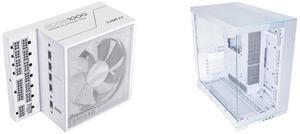 PSU Computer Case Combo -  Lian Li EG1000 White Bundle with  Lian Li O11DERGBW
