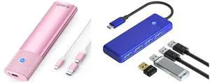 ORICO M.2 NVMe and SATA SSD Enclosure USB 3.2 Gen 2 Protocols 10Gbps NVMe, 5Gbps SATA PCIe M-Key (B+M Key) Built-in Metal Heat Sink with C to A/C 2-in-1 Cable Pink ORICO Type C to 4-Port USB 3.0 Hub, Ultra-Slim Data USB Hub with 3.3ft Exten