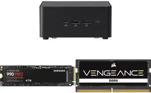 ASUS NUC 14 Pro RNUC14RVHU50000UI Tall Barebone Kit w/ Intel 14th Gen Core Ultra 5 125H (NPU Support) Triple storage Design, Thunderbolt™ 4,Wi-Fi 6E & Bluetooth 5.3-Memory and Storage Sold Separately SAMSUNG 990 PRO SSD 4TB PCIe 4.0 M.2 228