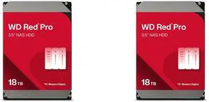 2 x Western Digital 18TB WD Red Pro NAS Internal Hard Drive HDD - 7200 RPM, SATA 6 Gb/s, CMR, 256 MB Cache, 3.5" - WD181KFGX