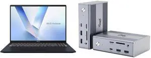 ASUS VivoBook 16" Copilot+ PC Laptop AMD Ryzen AI 5 340 16GB Memory 512 GB NVMe SSD AMD Radeon 840M Windows 11 Home M1607KA-DS54 Rosewill 14-in-1 USB C Laptop Docking Station with 100W PD Charging, 4K@144Hz Display, Triple 4K Display,10Gbps