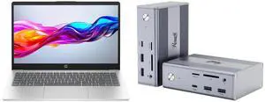 HP Laptop AMD Ryzen 7 7730U 16GB Memory 1 TB NVMe SSD AMD Radeon Graphics 14.0" Non-Touch Screen Windows 11 Home 14-em0085cl Rosewill 14-in-1 USB C Laptop Docking Station with 100W PD Charging, 4K@144Hz Display, Triple 4K Display,10Gbps Dat