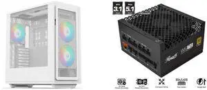 Computer Case PSU Combo -  Rosewill Helium Air RGB White Bundle with  Rosewill VMG750