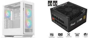 Computer Case PSU Combo -  Rosewill Helium Air RGB White Bundle with  Rosewill VMG850