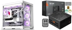 PCCOOLER CPS C3 T700 ARGB PC Case, 4 x 120mm ARGB Fans Included, Dual-Chamber Mid-Tower ATX Case, High-Airflow Computer Case, BTF Motherboard Supports, Sturdy Tempered Glass Front & Side Panels, White PCCOOLER CPS YN1000 Fully Modular Power