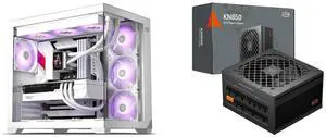 PCCOOLER CPS C3 T700 ARGB PC Case, 4 x 120mm ARGB Fans Included, Dual-Chamber Mid-Tower ATX Case, High-Airflow Computer Case, BTF Motherboard Supports, Sturdy Tempered Glass Front & Side Panels, White PCCOOLER CPS KN850 Fully Modular Power